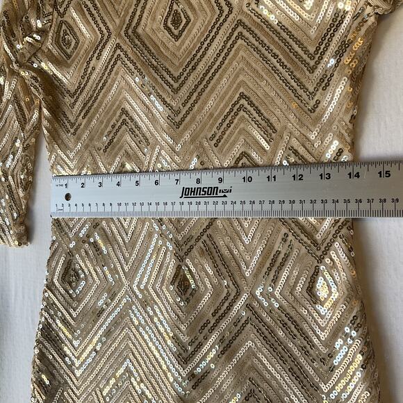 City Triangles Women Dress M Gold lining Geometric Sheath 3/4 Sleeve Knee Length - Picture 6 of 12